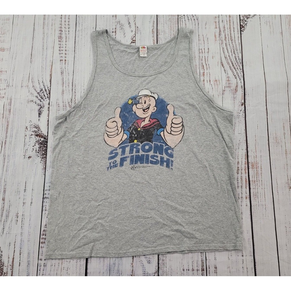 Popeye Strong To The Finish Light Gray Muscle Tee Men's XL